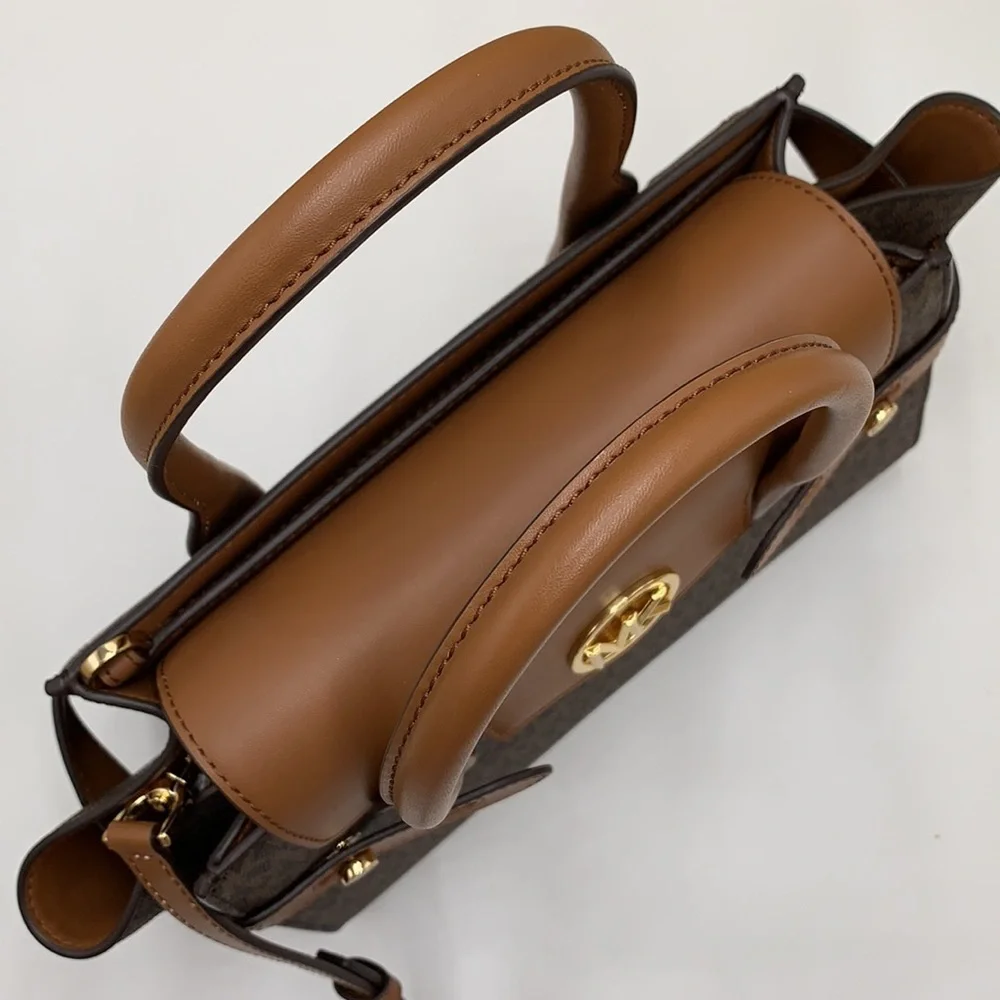 MICHAEL KORS CARMEN MEDIUM FLAP SATCHEL BROWN SIGNATURE COLOR